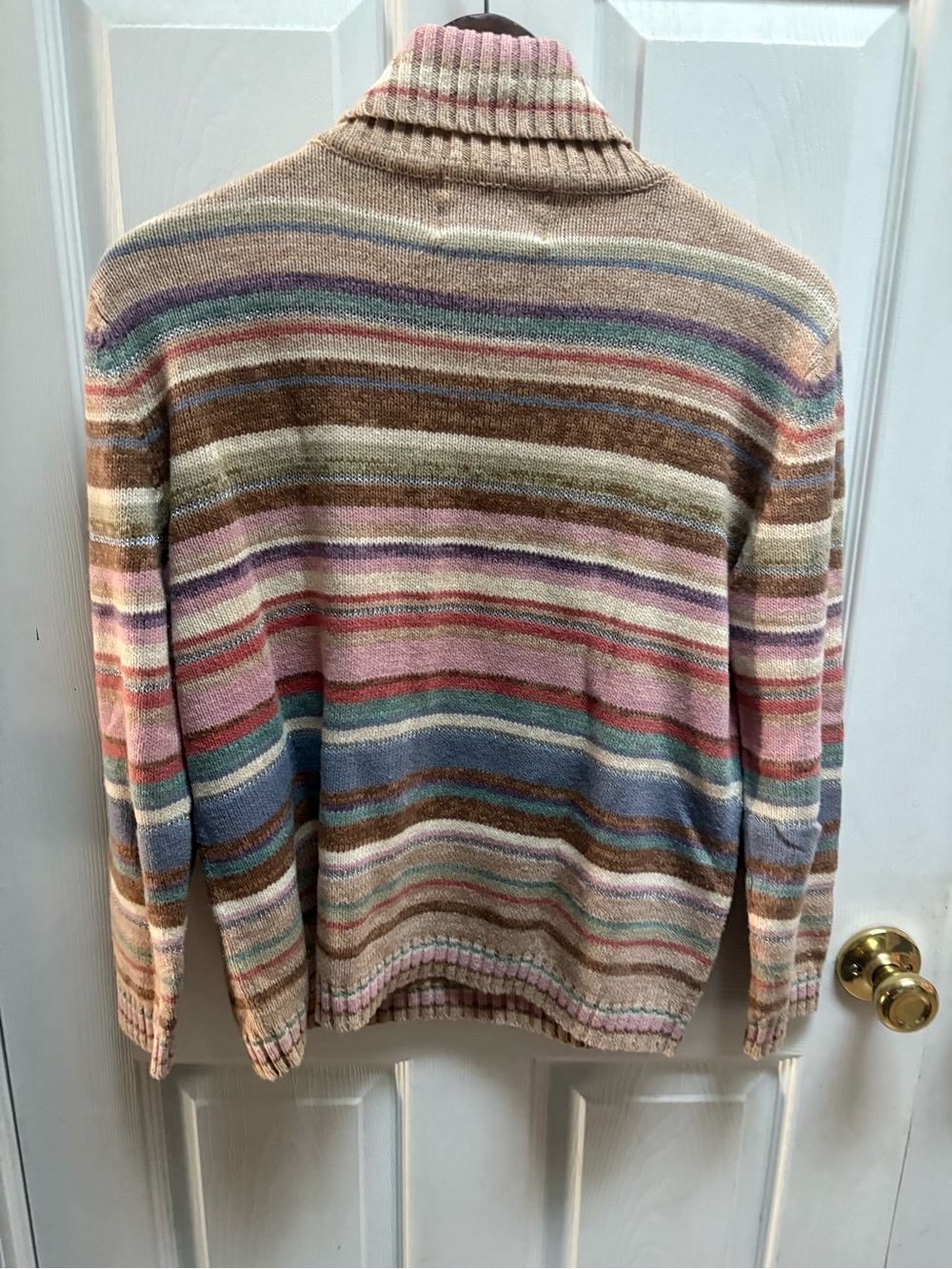 Women's Striped Turtleneck Sweater - Pink & Tan Multicolor - Picture 4 of 4